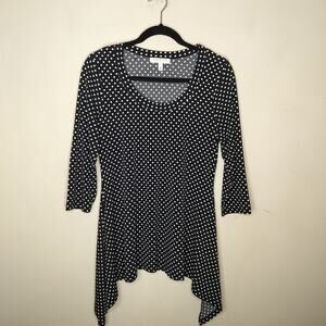 Chaus‎ New York Polka Dot Tunic Top Sharkbite Hem Stretchy Retro